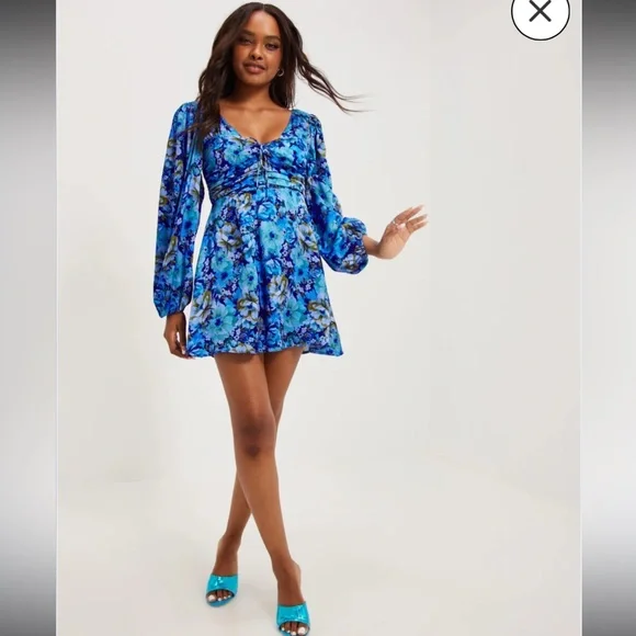 For Love And Lemons | Dresses | 73 Nwt For Love And Lemons 42 Blue Floral  Mini Dress Size Xs | Poshmark